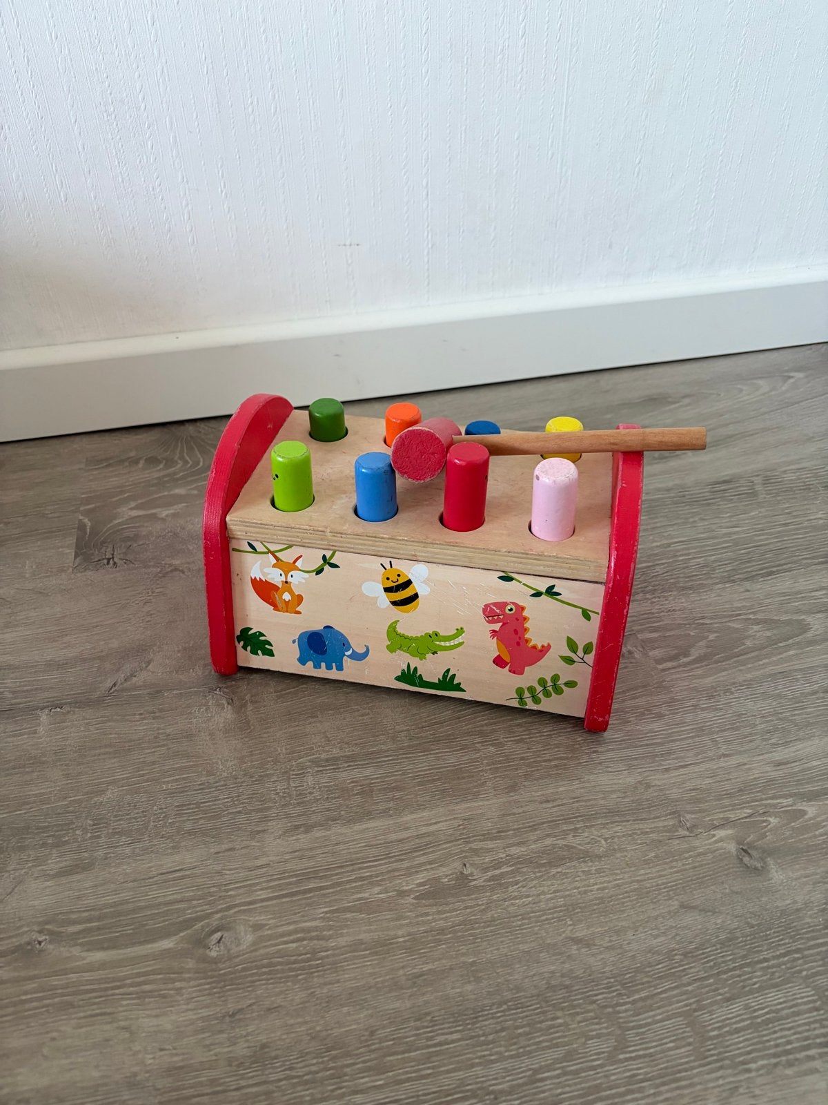 Houten hamertje tik speelgoed met dierenprint, Ophalen of Verzenden, Gebruikt, Overige typen