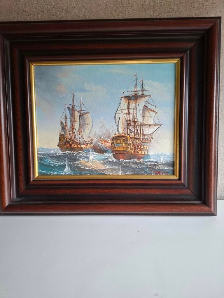 Schilderij met zeilschepen op zee, Antiek en Kunst, Ophalen