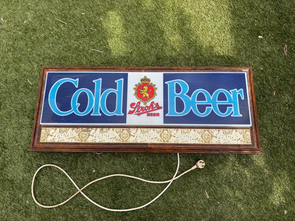 Vintage Stroh's Cold Beer Reclamebord Lichtbak, Ophalen of Verzenden, Gebruikt