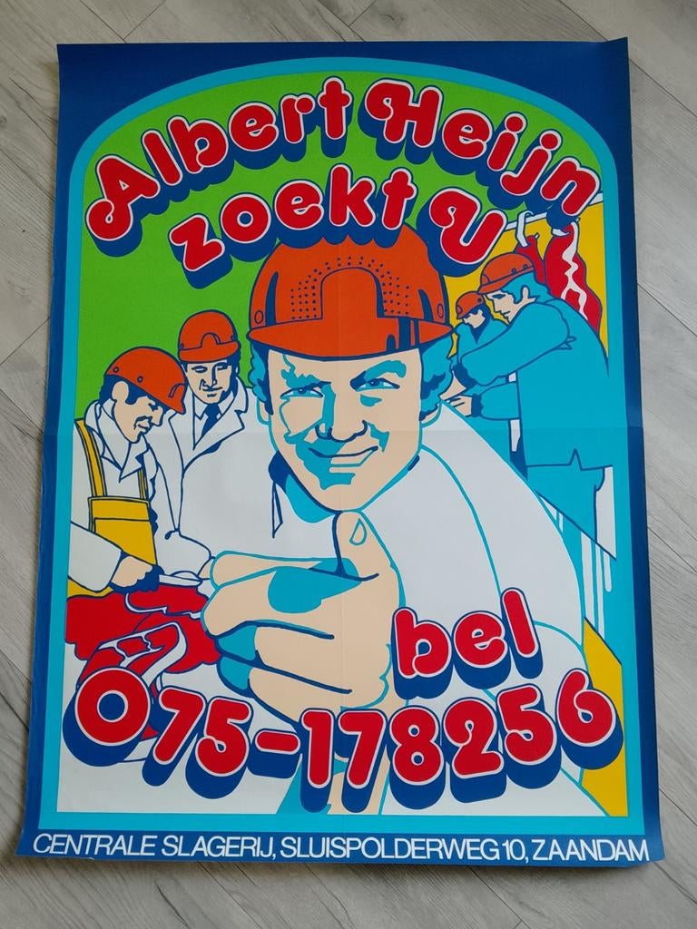 Vintage Albert Heijn poster "Albert Heijn zoekt U", Ophalen of Verzenden, Gebruikt, Overige typen
