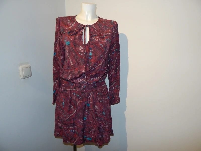 Zadig & Voltaire bordeaux rode jurk in print strik hals 38, Maat 38/40 (M), Zadig & voltaire, Verzenden, Zo goed als nieuw