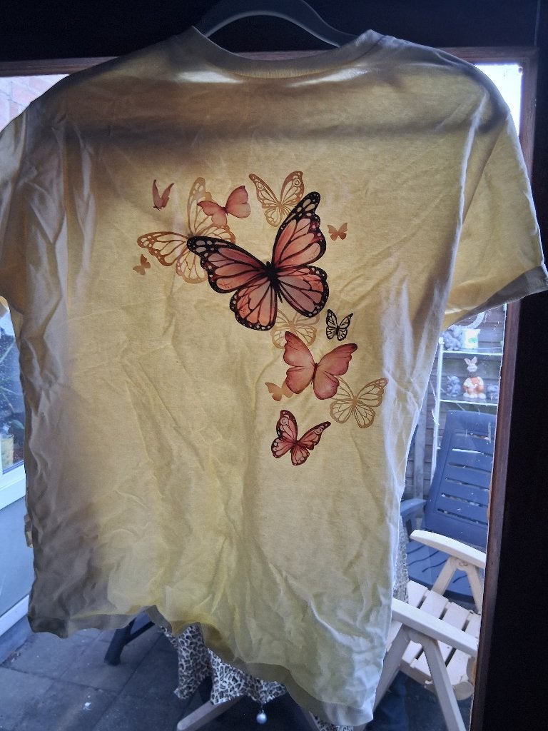 t shirt met opdruk vlinders, Kleding | Dames, Ophalen, Geel, Maat 46/48 (XL) of groter, Korte mouw