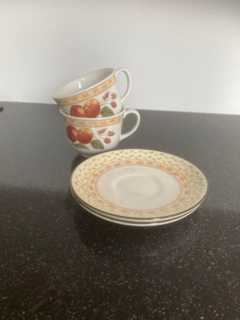 Vintage Johnson Brothers kop en schotels - Fruitmotief, Ophalen of Verzenden