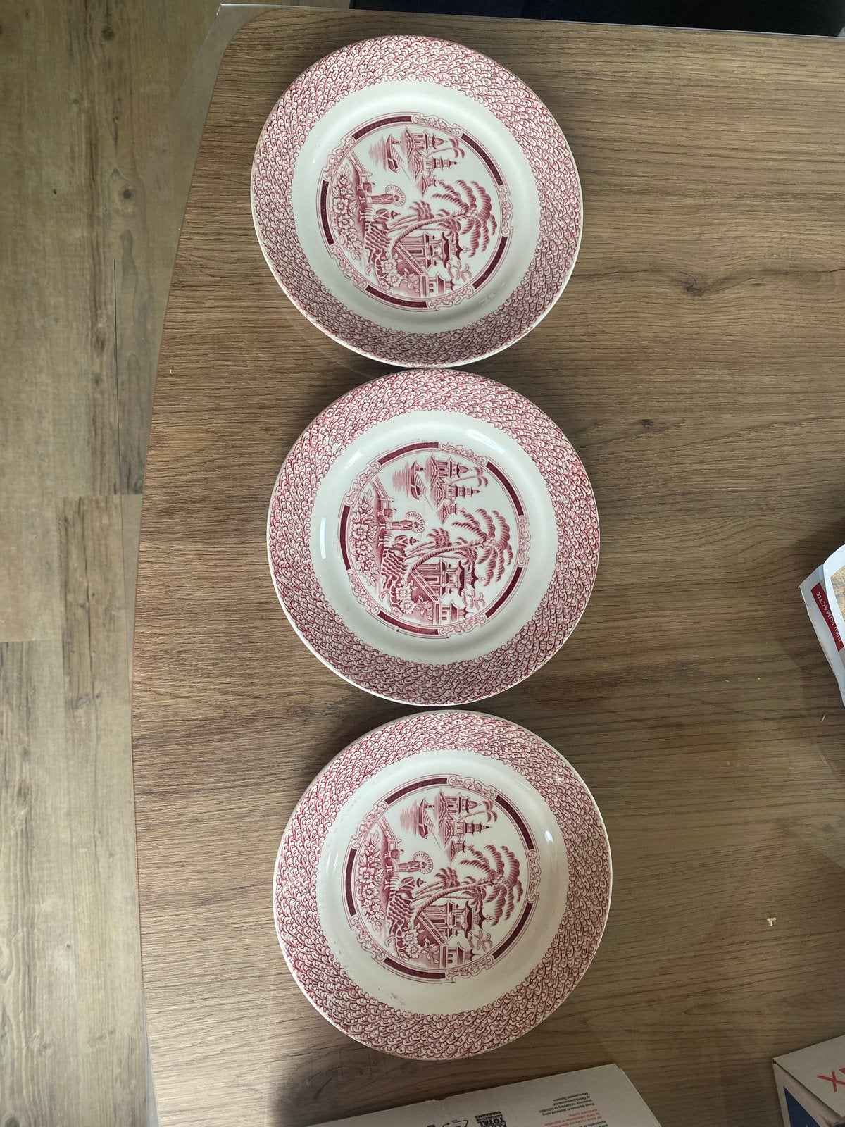 Set van 3 Vintage Rode Transferware Borden, Ophalen