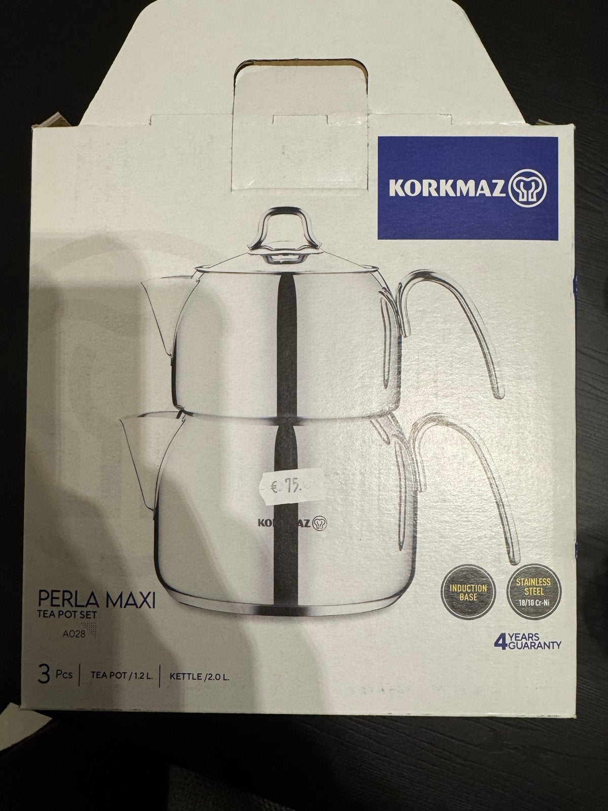 Korkmaz Perla Maxi Theepot Set - RVS, Inductie Geschikt, Verzenden, Overige typen, Nieuw, Rvs