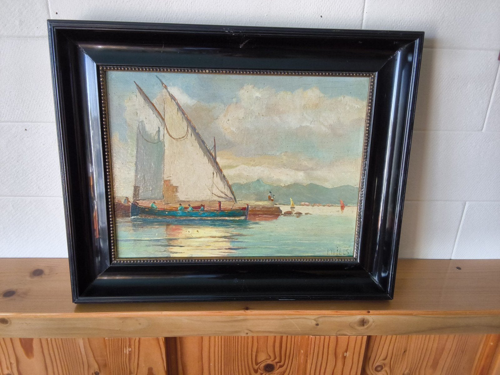 Olieverfschilderij: Zeilboot op water, ingelijst, Ophalen of Verzenden