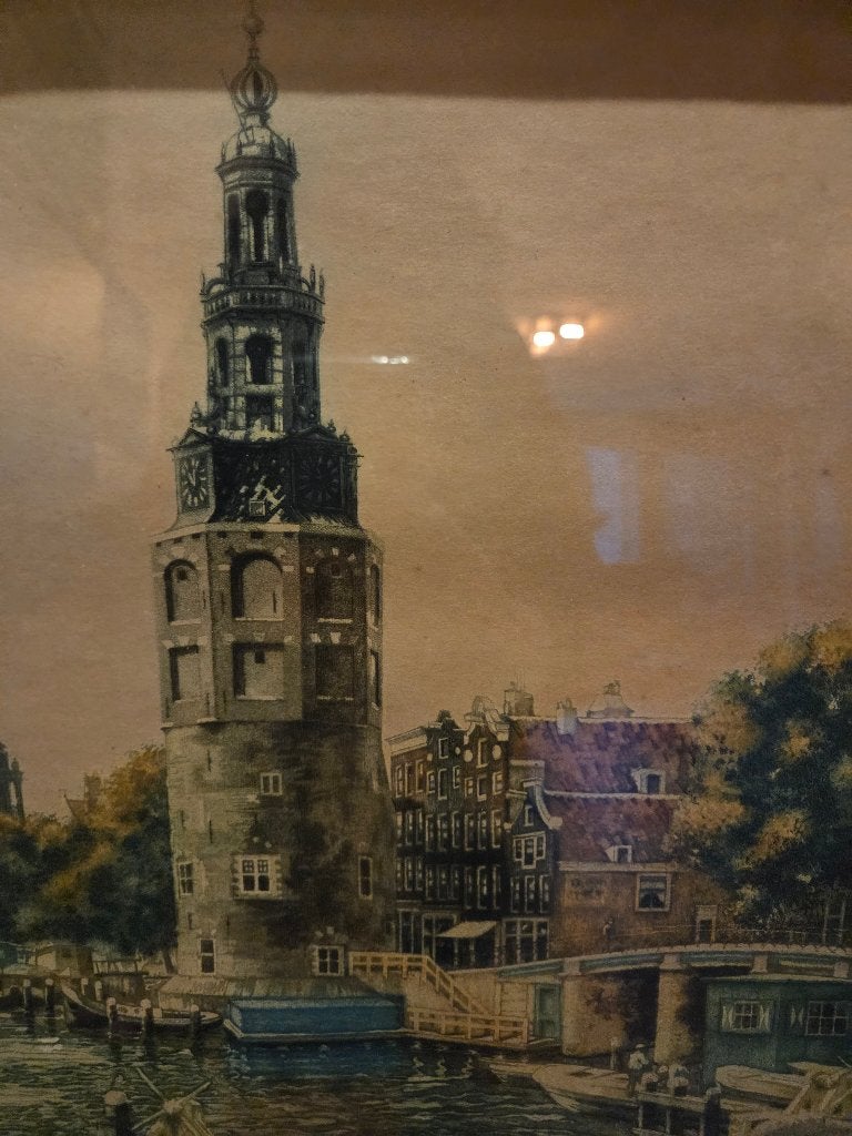 Grote kleurenets Montelbaanstoren C. Brandenburg 80x50cm, Antiek en Kunst, Ophalen, Stadsgezicht, 80 cm, 50 cm