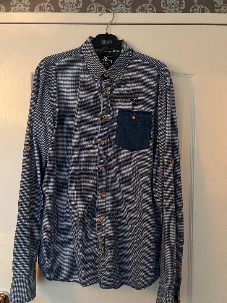 New Zealand Auckland  blauw wit geruit overhemd  XL, New Zealand Auckland, Blauw, Ophalen of Verzenden, Zo goed als nieuw
