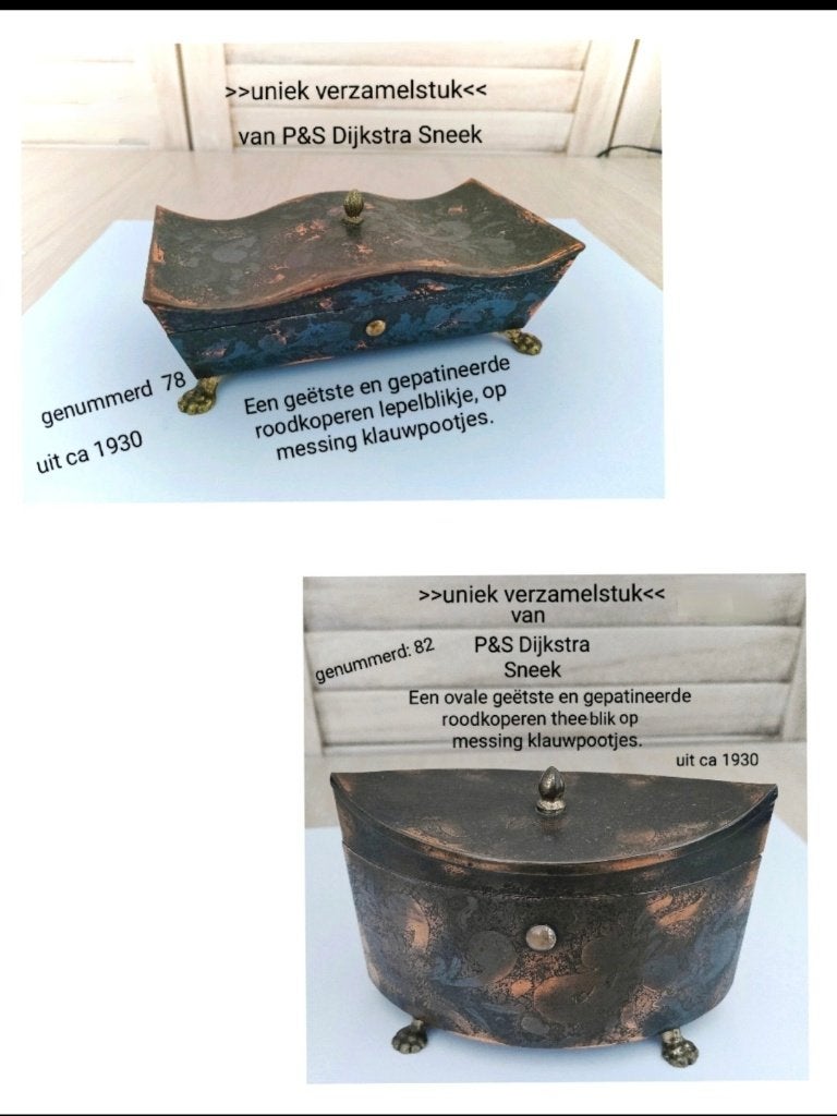 Antiek roodkoper setje van P&S Dijkstra ~ Sneek ~ Setprijs:, Ophalen