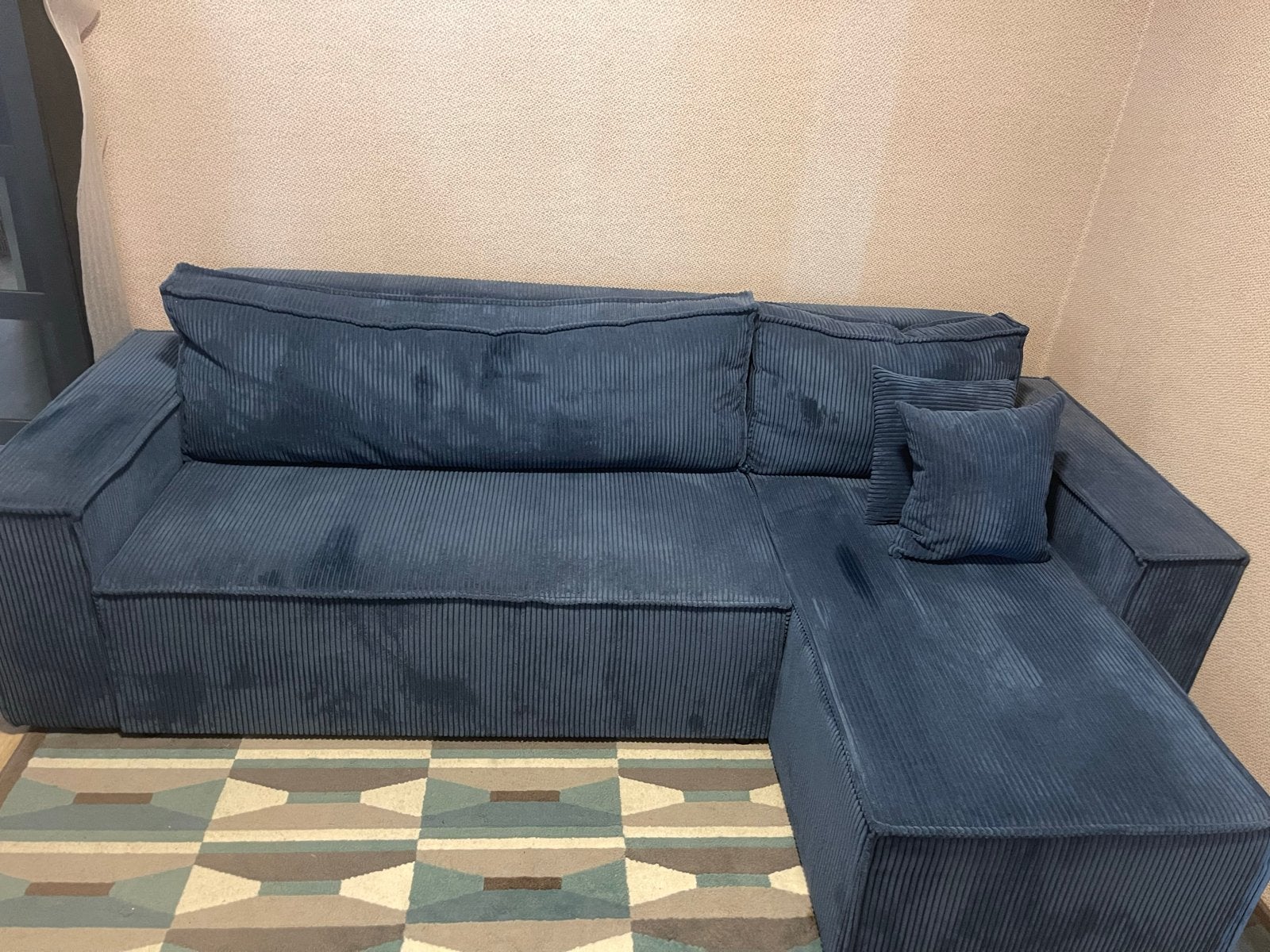 Comfortabele Slaapbank - Donkerblauw Ribstof, Ophalen, Blauw, Tweepersoons, Zo goed als nieuw