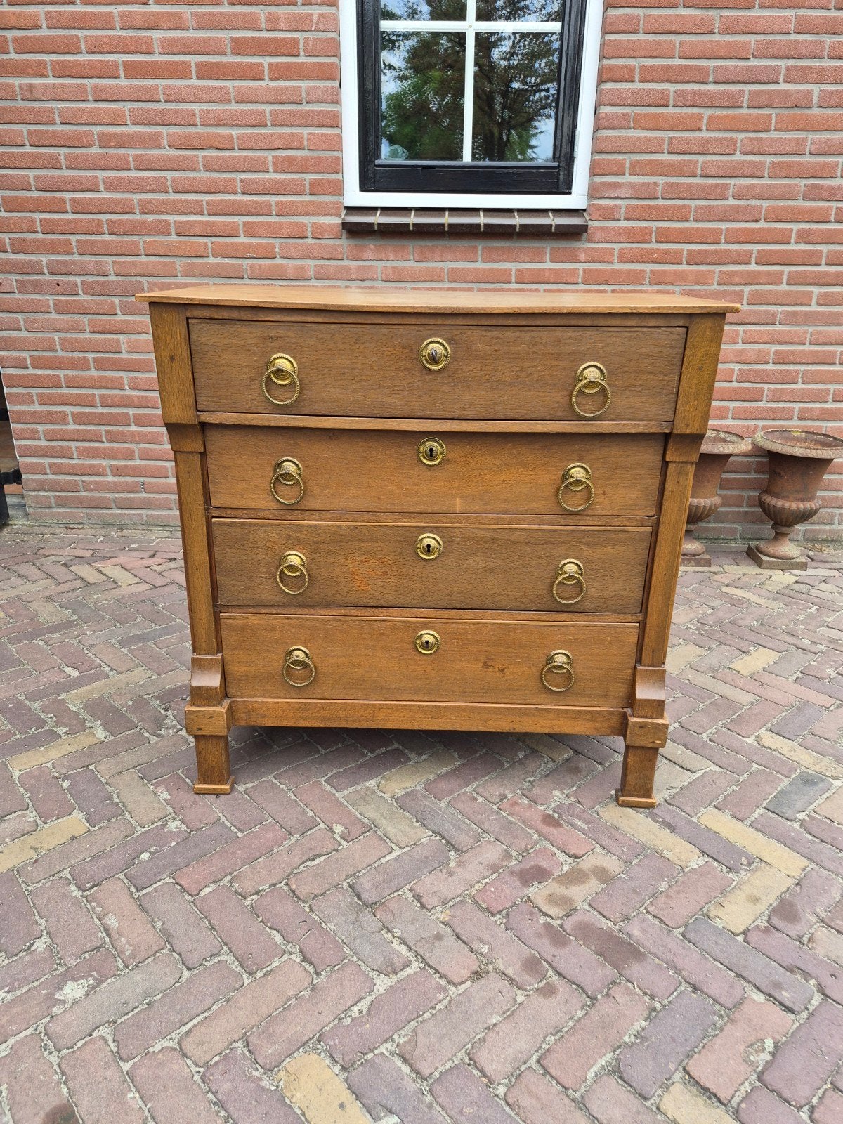 Prachtige Antieke Eiken Vier Laden Commode, Ophalen