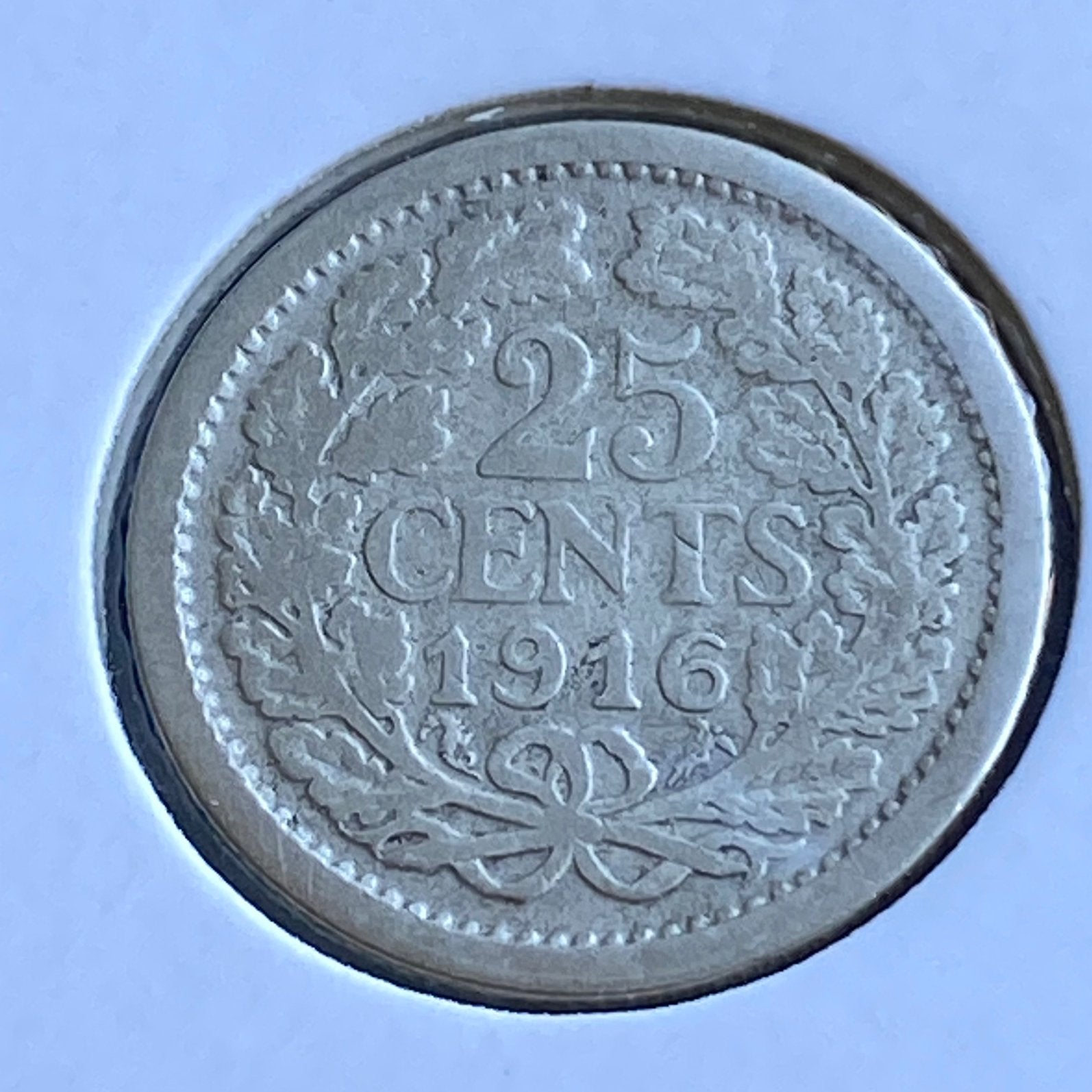 25 Cent / Kwartje Zilver uit 1916 van Wilhelmina, Verzenden, Zilver, 25 cent, Koningin Wilhelmina