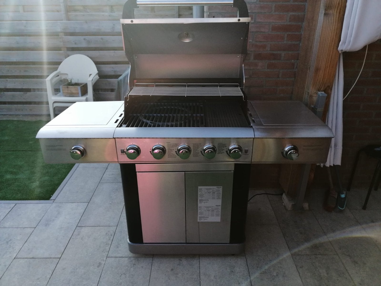 Luxe RVS Gasbarbecue met 5 branders en zijbrander, Tuin en Terras, Ophalen, Gebruikt