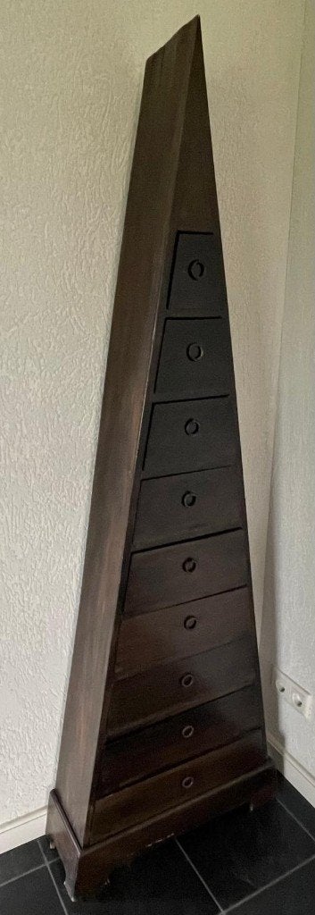 Koloniaal Piramide Kastje / Slanke Ladekast – Massief Hout, Ophalen, Gebruikt, 5 laden of meer, 100 tot 150 cm