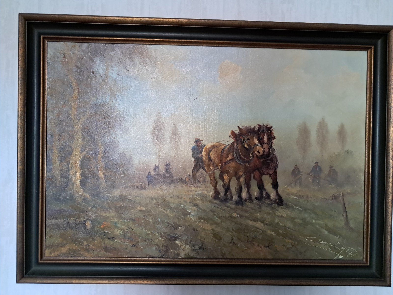 Olieverfschilderij Christian Theodor Schütz - Paarden, Antiek en Kunst, Kunst | Schilderijen | Klassiek, Ophalen, Doek, Realistisch