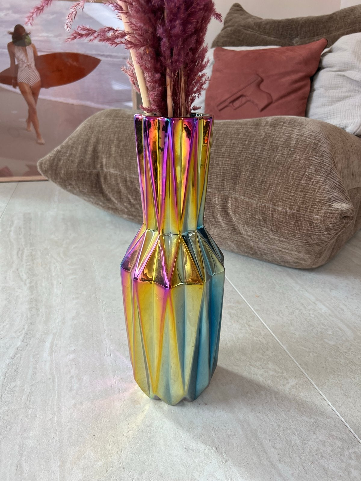 Pols Potten iriserende vaas met geometrisch design, Ophalen, Meerkleurig, Met patroon/structuur, Glas