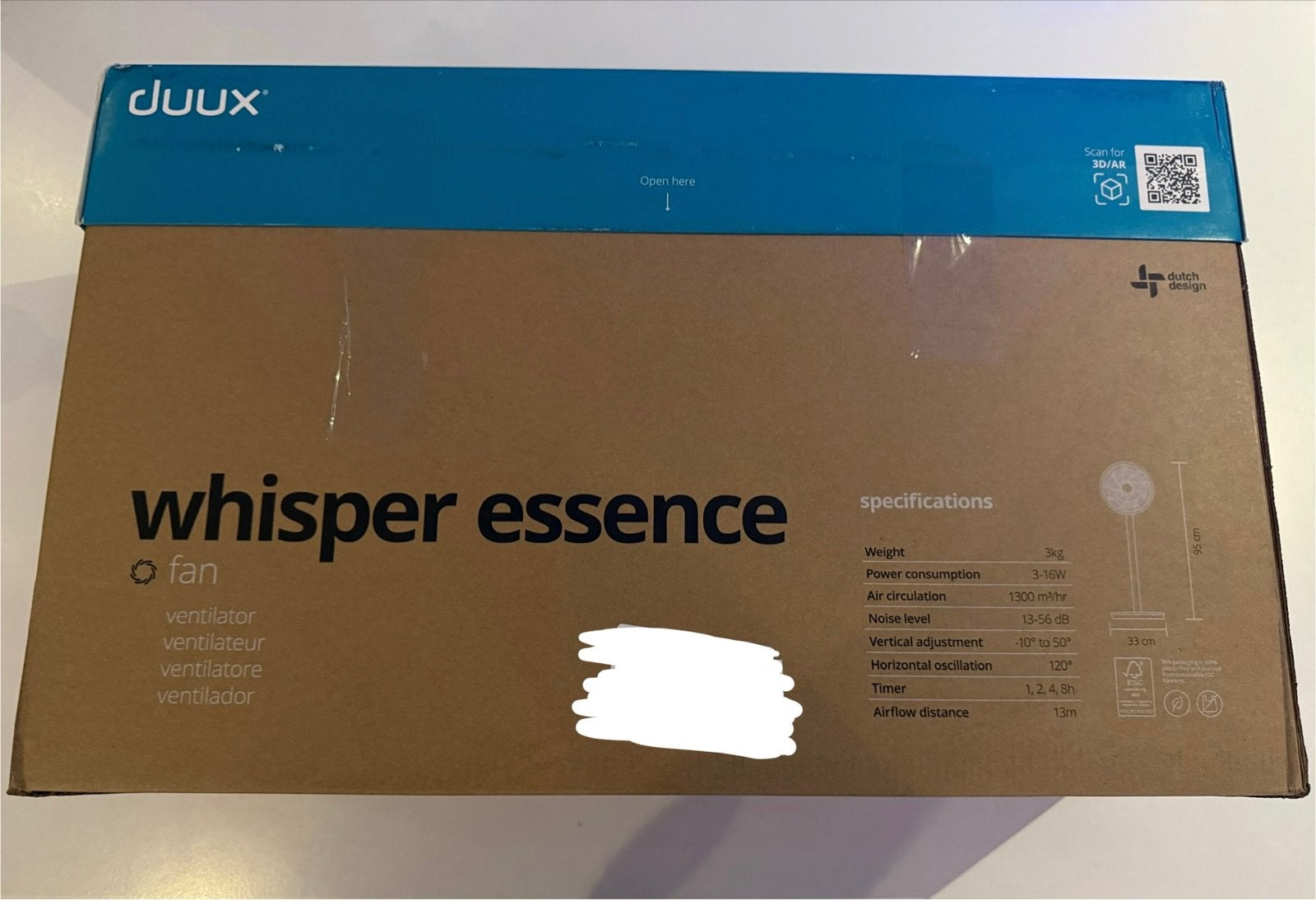 Duux Whisper Essence Ventilator - Stil en Energiezuinig, Witgoed en Apparatuur, Ventilatoren, Ophalen of Verzenden, Nieuw, Statiefventilator