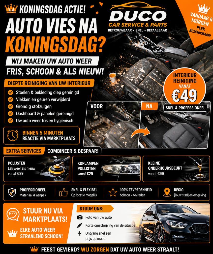 Auto vies na Koningsdag? Vandaag nog schoon vanaf €49!, Auto diversen, Schadeauto's, Benzine, Overige carrosserieën, Ophalen of Verzenden