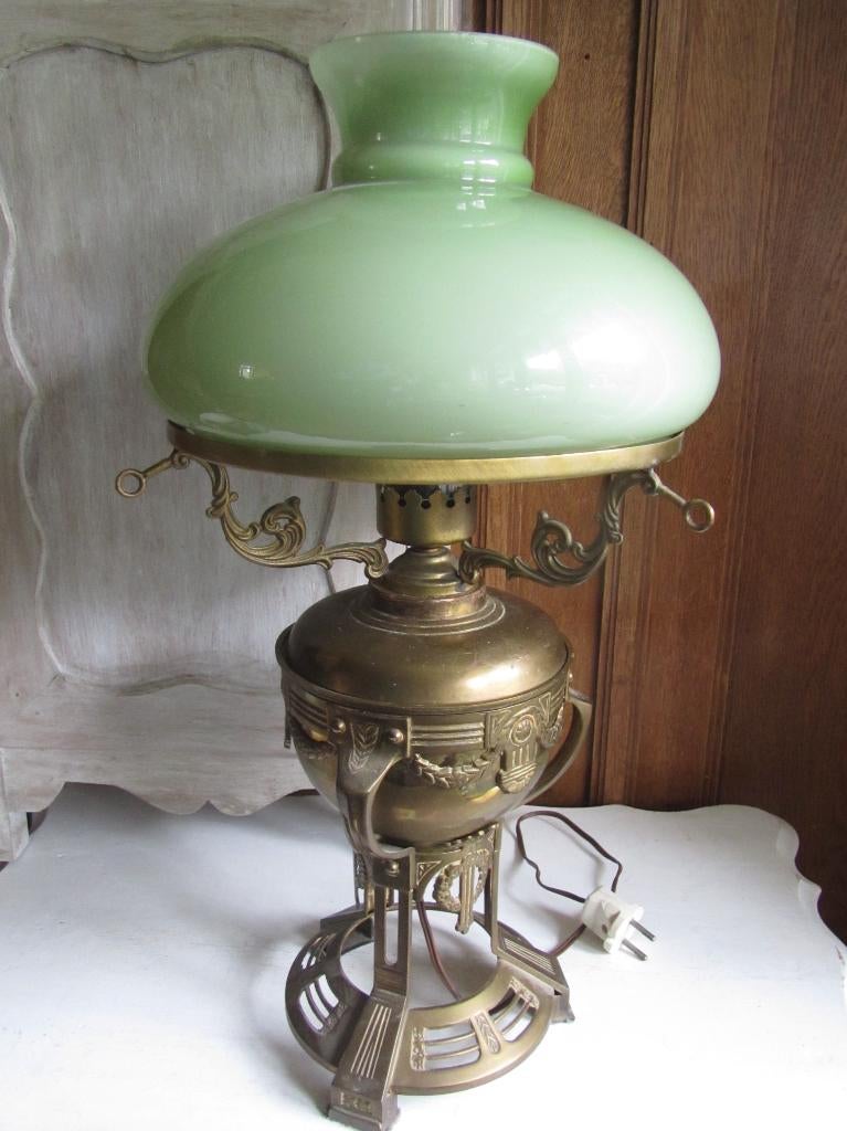 Antieke petroleumlamp met electra, Ophalen of Verzenden