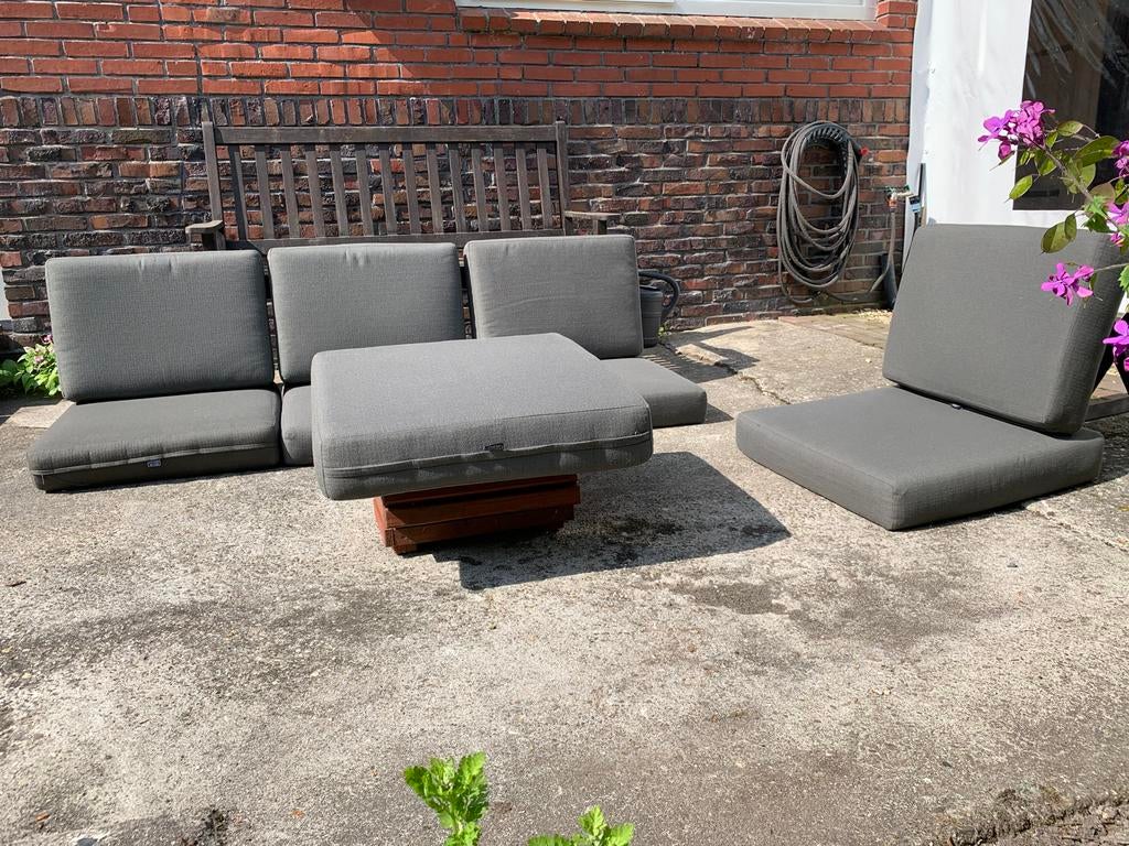 Grijze tuinkussens, 4 seasons, voor loungebank of palletbank, Ophalen, Gebruikt, Bank, 5 zitplaatsen