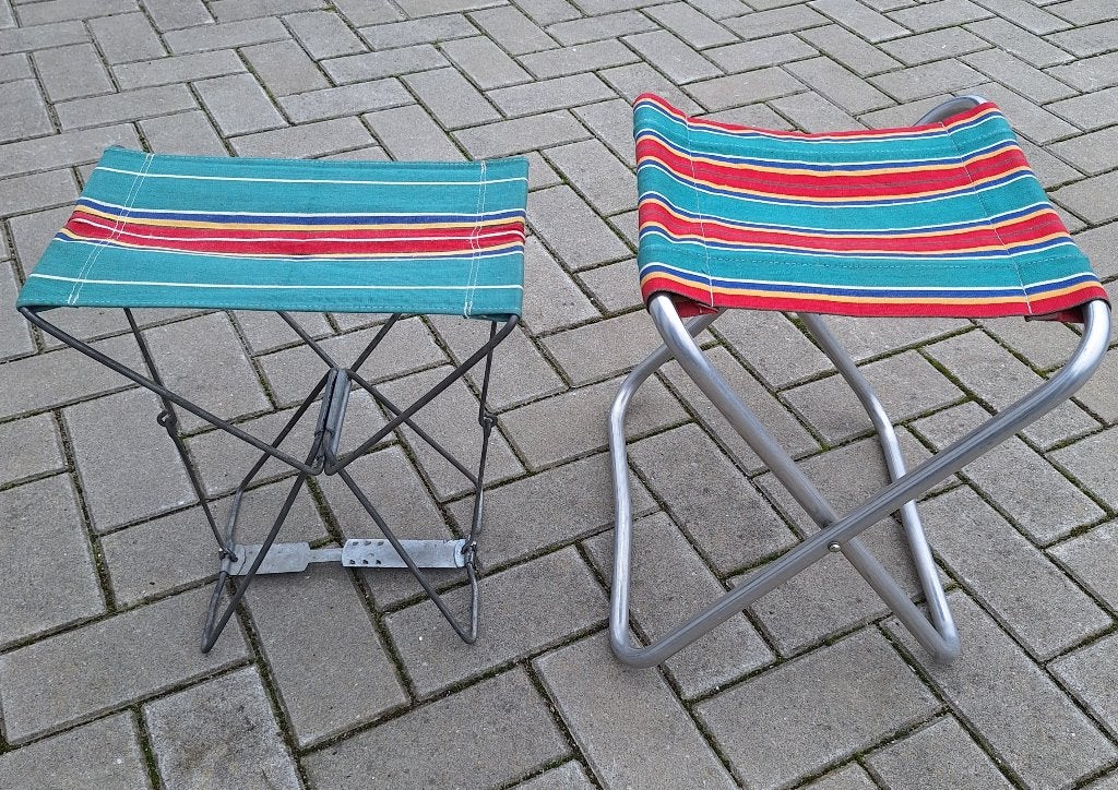 2x vintage krukjes - visstoel - klapkrukjes, Ophalen, Gebruikt