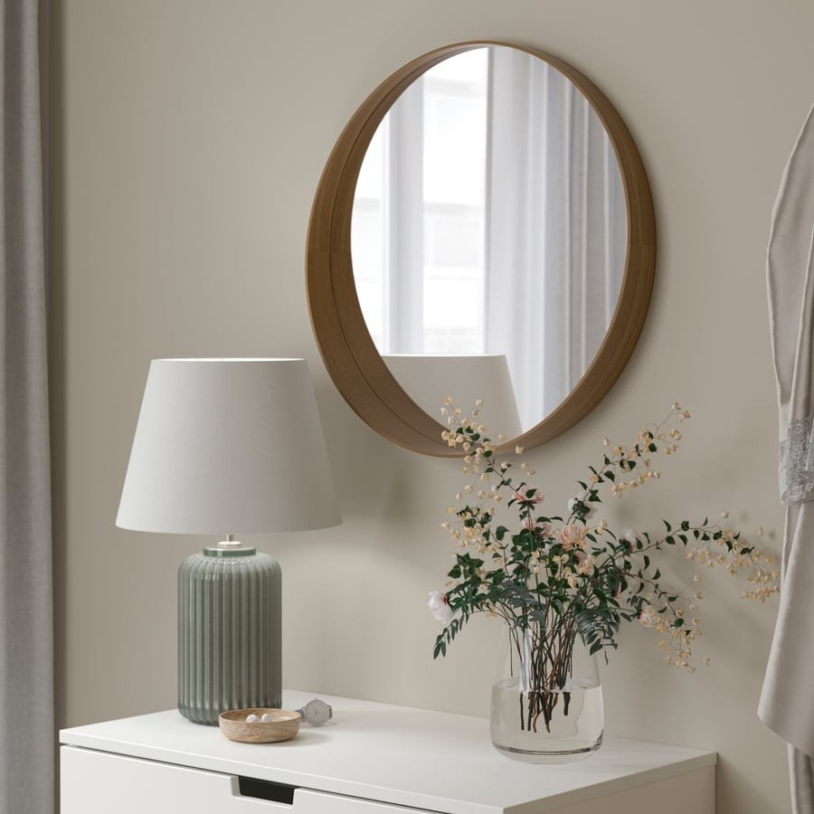 Ikea spiegel Stockholm walnoot, Ophalen, Rond, Zo goed als nieuw, Minder dan 100 cm