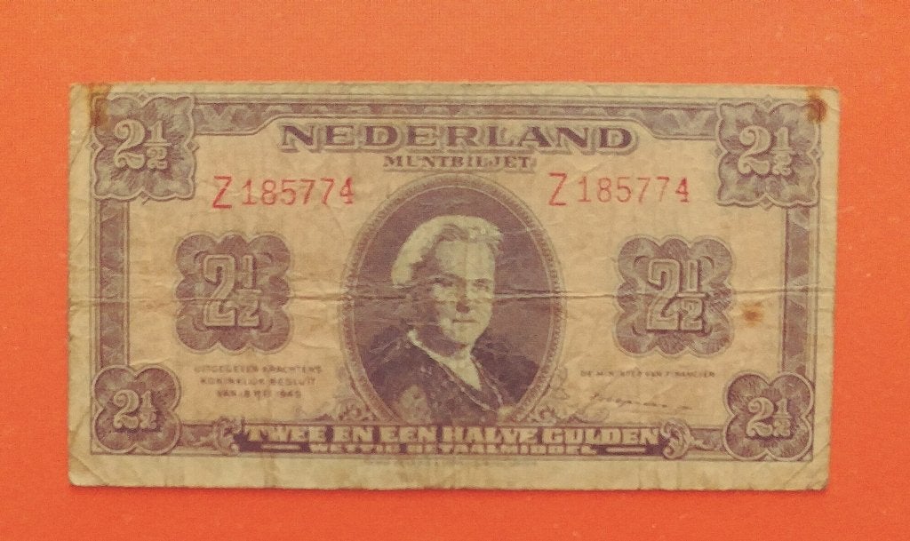 biljet 2,5 gld 1945, 1 grote letter, MISDRUK, cat. PL16.a2, Verzenden, 2½ gulden, Los biljet