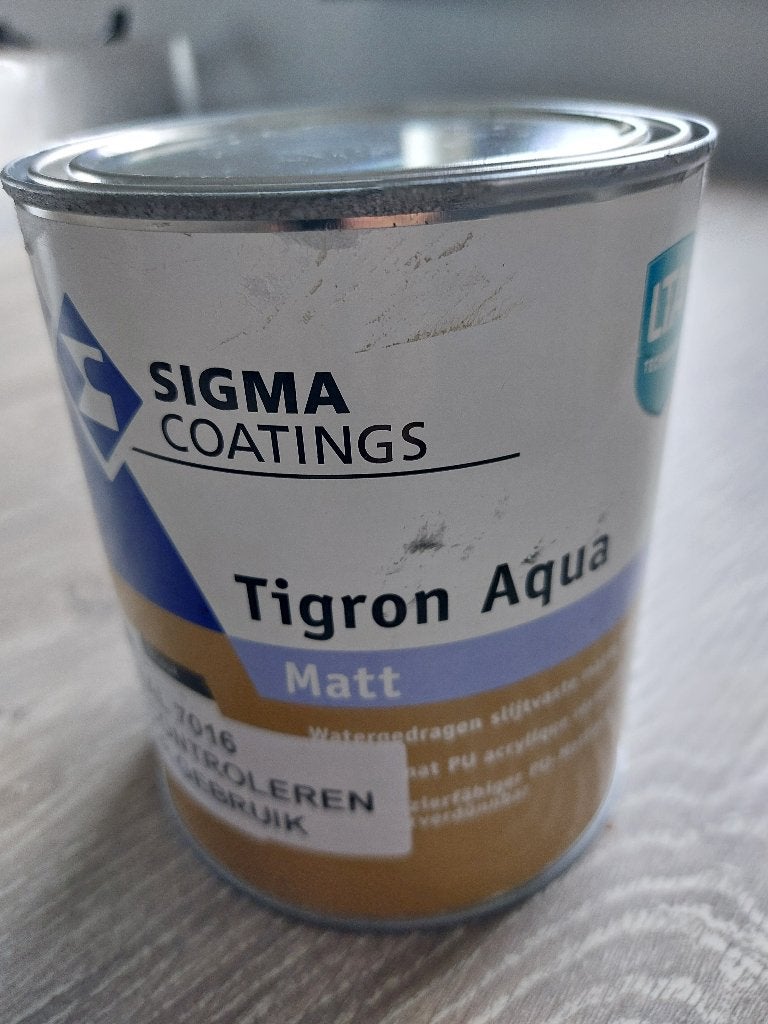Sigma Tigron Aqua Matt 1l Ral 7016 antraciet Sigma S2U Nova, Ophalen of Verzenden, Grijs, Minder dan 5 liter, Verf