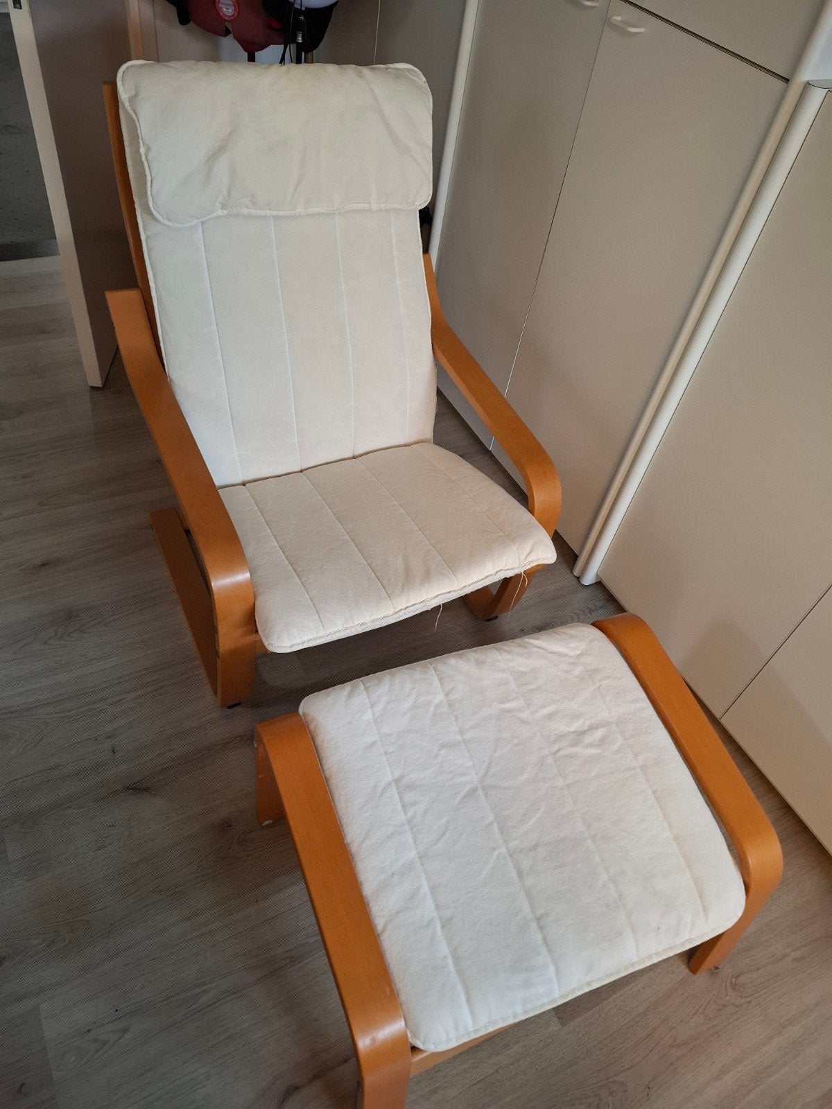 Ikea Poang stoel met voetenbankje wit, Ophalen, Gebruikt, Wit, Stof