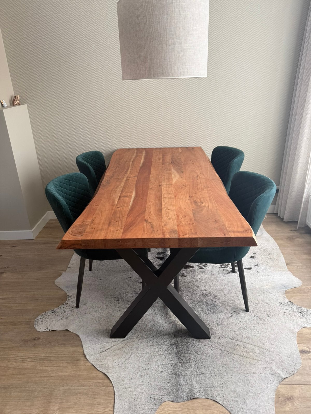Eetkamer tafel met metalen X-poot, Ophalen, 50 tot 100 cm, Zo goed als nieuw, 150 tot 200 cm
