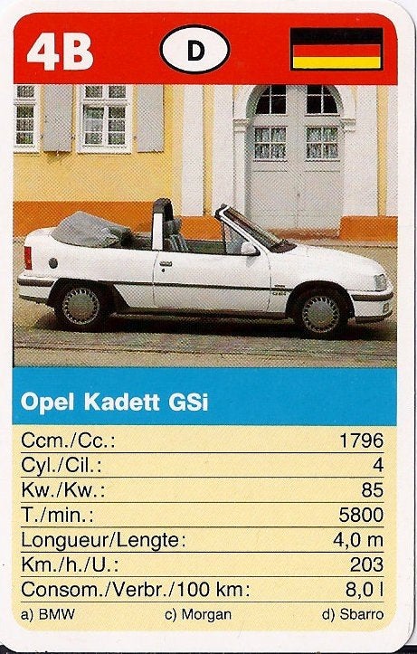 Kw2256 autokaartje 4b - opel kadett gsi, Ophalen of Verzenden, Zo goed als nieuw, Auto's