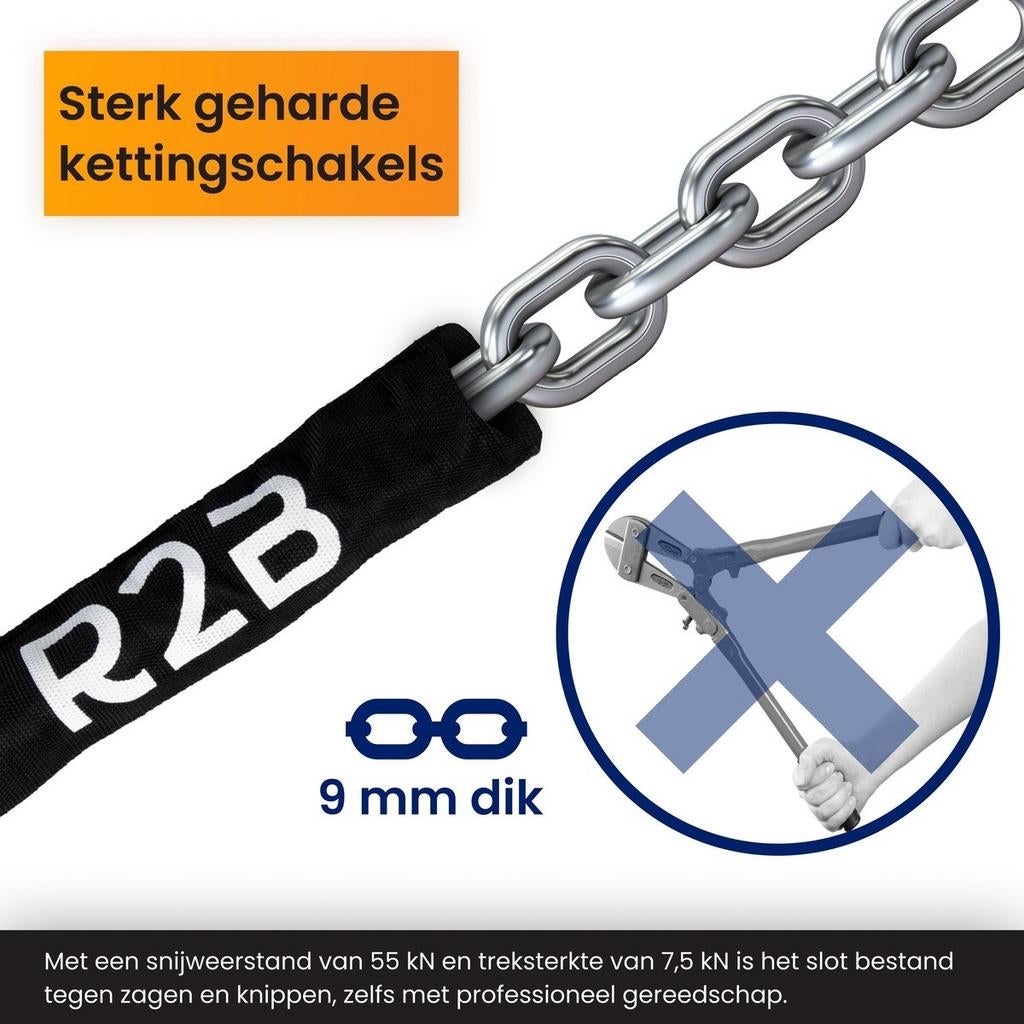 R2B Fietsslot Kettingslot 100cm - 9mm dik - 2 Sleutels, Ophalen of Verzenden, Nieuw