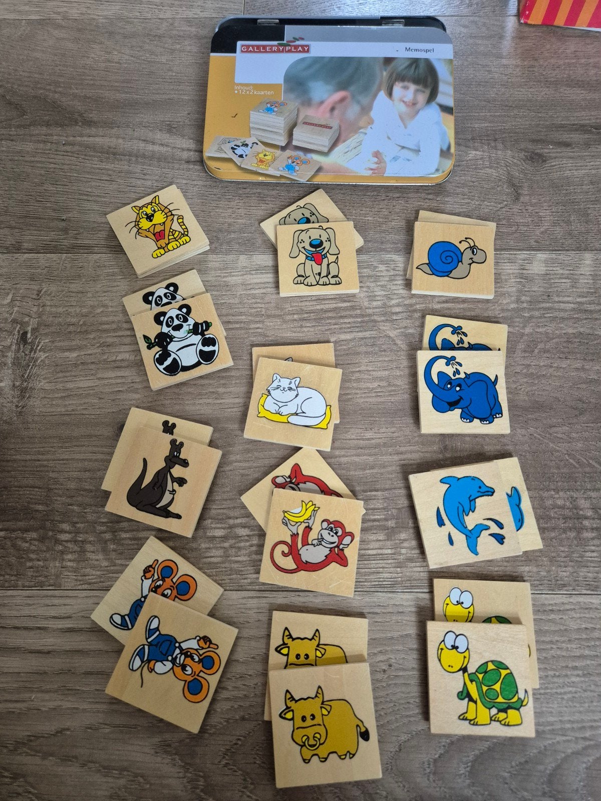Houten memospel in blik - Compleet, Ophalen, Gebruikt, Puzzelen