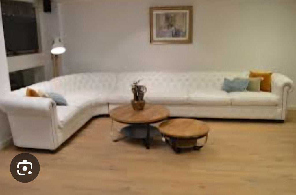 Echte Chesterfield hoekbank xl 4.50m x 2.60m wit leer., Overige maten, 300 cm of meer, Ophalen of Verzenden, Zo goed als nieuw