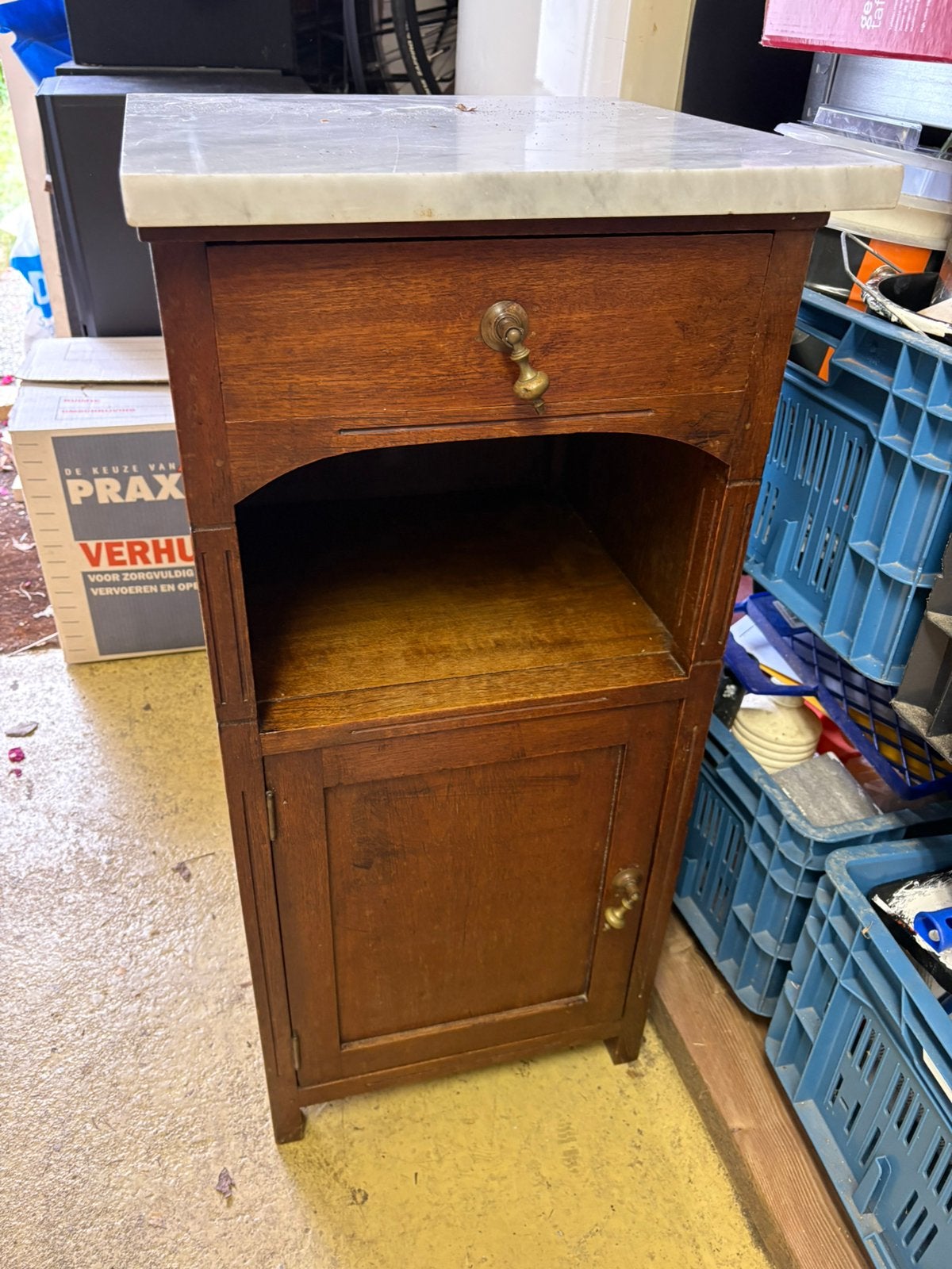 Vintage Nachtkast / bijzettafel (marmer blad), Ophalen, Zo goed als nieuw, Minder dan 45 cm, 70 cm of meer