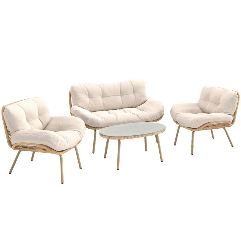 Outsunny Polyrattan Loungeset 4-delig met dikke kussens, Tuin en Terras, Tuinmeubel-accessoires, Ophalen, Nieuw