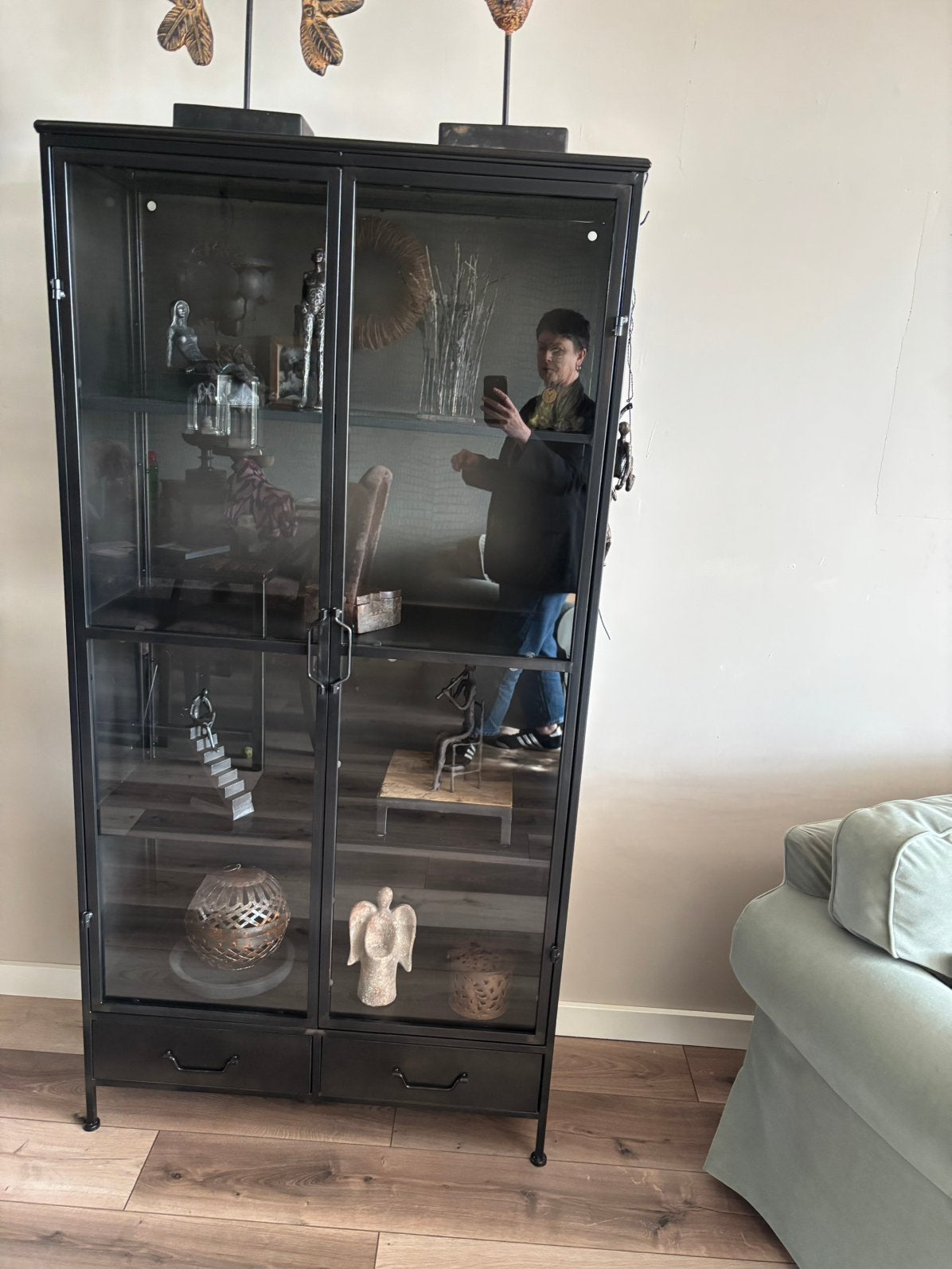 Metalen vitrine kast, Ophalen, Met plank(en), 50 tot 100 cm, Zo goed als nieuw