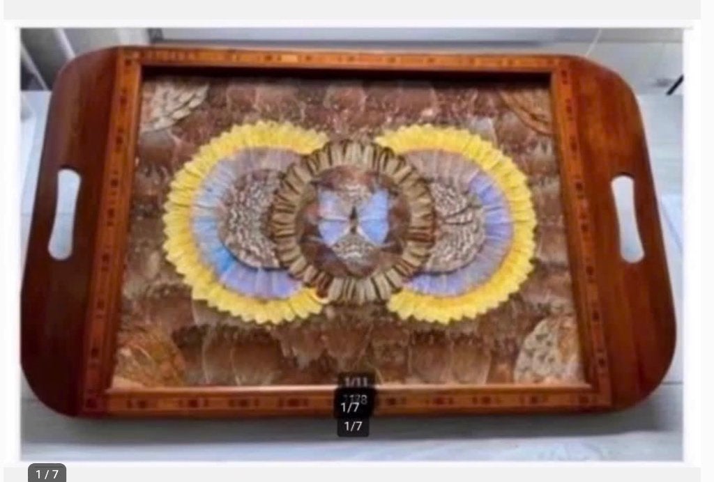 Korting Antiek groot dienblad hout echte vlindervleugels 52, Ophalen of Verzenden