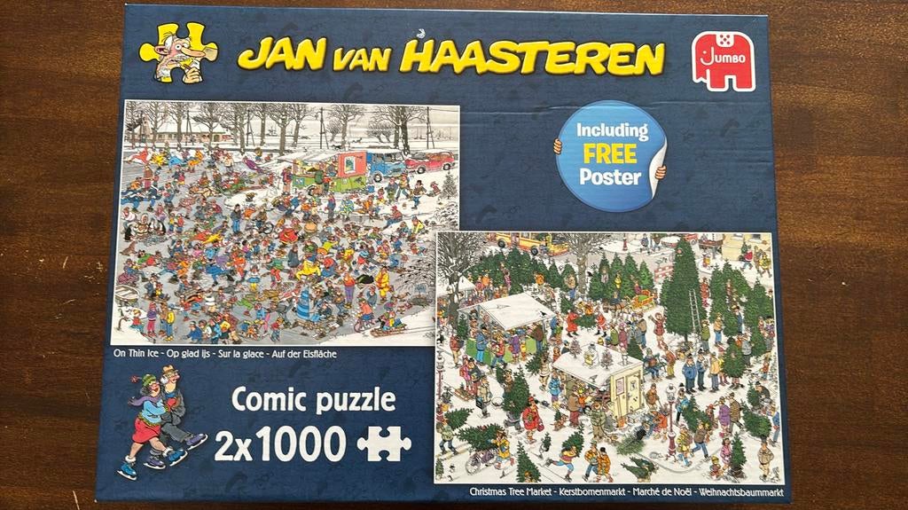 Jan van Haasteren - Op glad ijs/Kerstbomenmarkt - 2X 1000 ST, Hobby en Vrije tijd, Ophalen, 500 t/m 1500 stukjes, Zo goed als nieuw