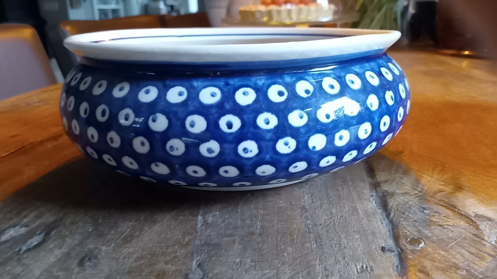 Vintage Bunzlau Bleu Eyes Schaal - Handgeschilderd, Blauw/Wi, Ophalen of Verzenden