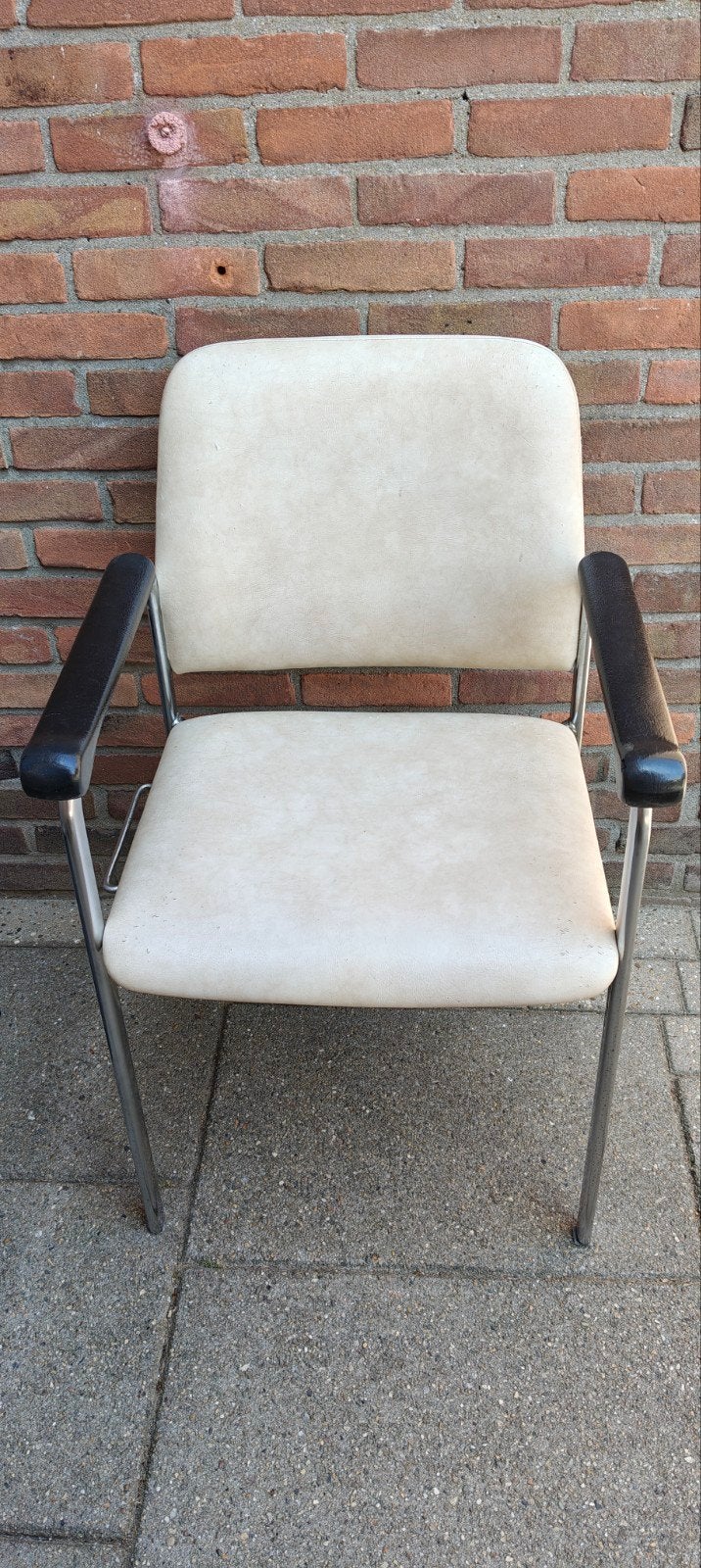 4 stoelen crème kunstleder, Ophalen, Gebruikt, Overige kleuren, Stof