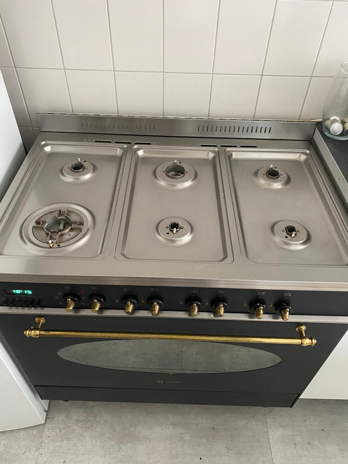 Fornuis 90 cm electrische oven, Gebruikt, 60 cm of meer, Gas, 5 kookzones of meer