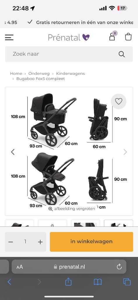 Bugaboo Midnight Black fox 5 MET accessoires of ZONDER, Kinderwagen, Bugaboo, Ophalen of Verzenden, Zo goed als nieuw