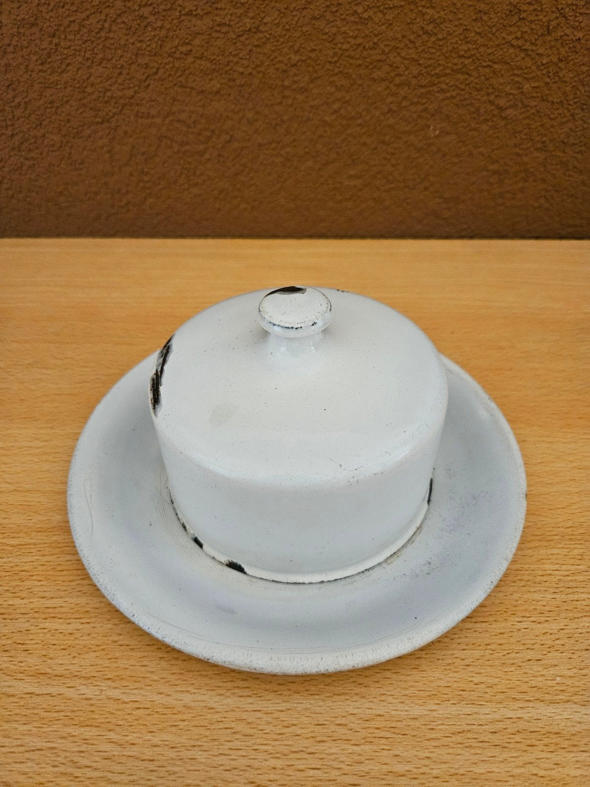 Vintage geëmailleerde botervloot - wit emaille 

Deze vintag, Ophalen of Verzenden
