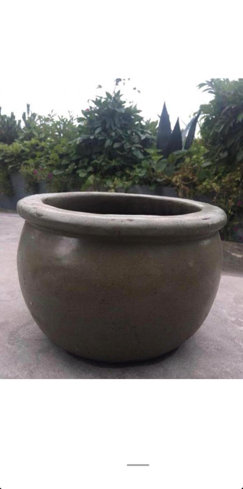 Oud Hollandse bol terracotta bloempot olijfgroen geglazuurd, Tuin en Terras, Bloempotten, 25 tot 40 cm, Gebruikt, Rond, Ophalen of Verzenden