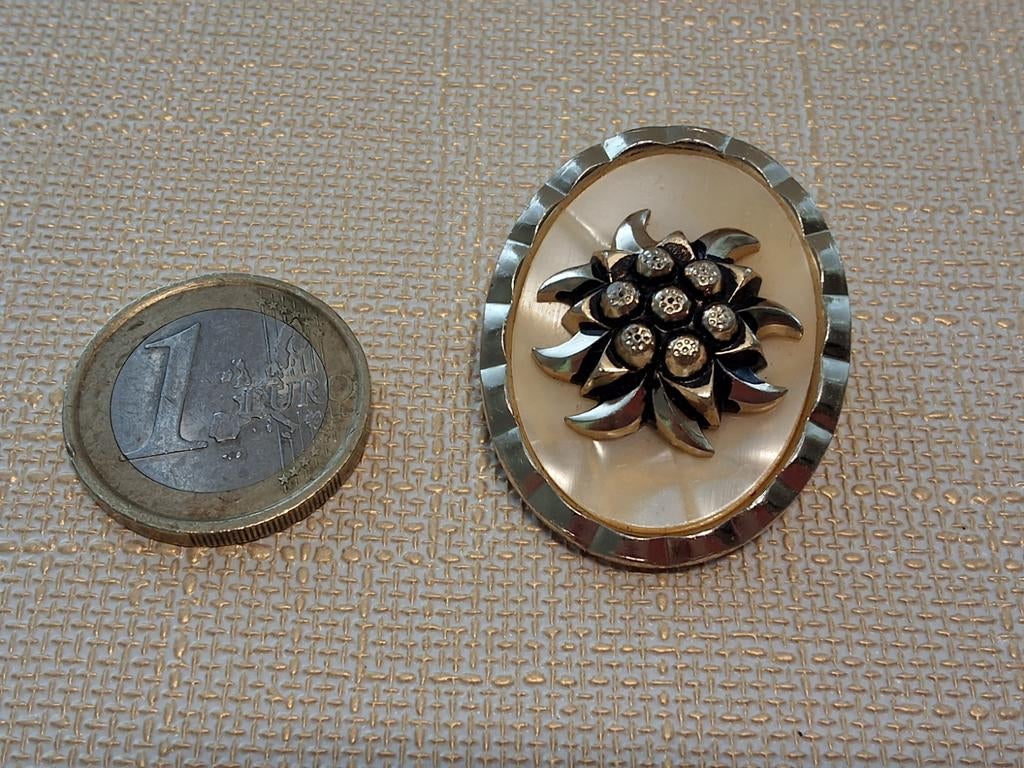 Vintage Edelweiss Clip - Broche met Strass, Sieraden, Tassen en Uiterlijk, Broches, Gebruikt, Overige materialen, Zilver, 4 tot 7 cm