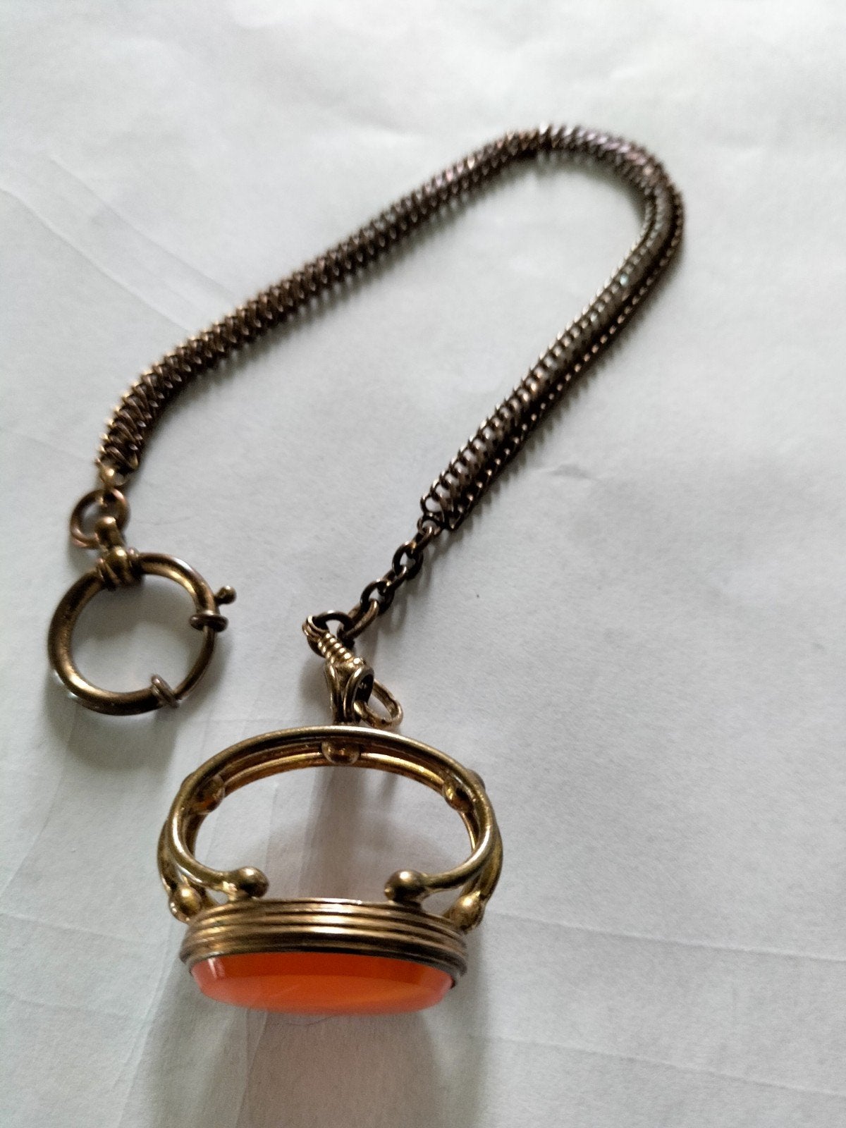 Antieke Vergulde Zakhorloge met Victoriaanse Carneool Fob, Sieraden, Tassen en Uiterlijk, Antieke sieraden, Verzenden, Overige materialen