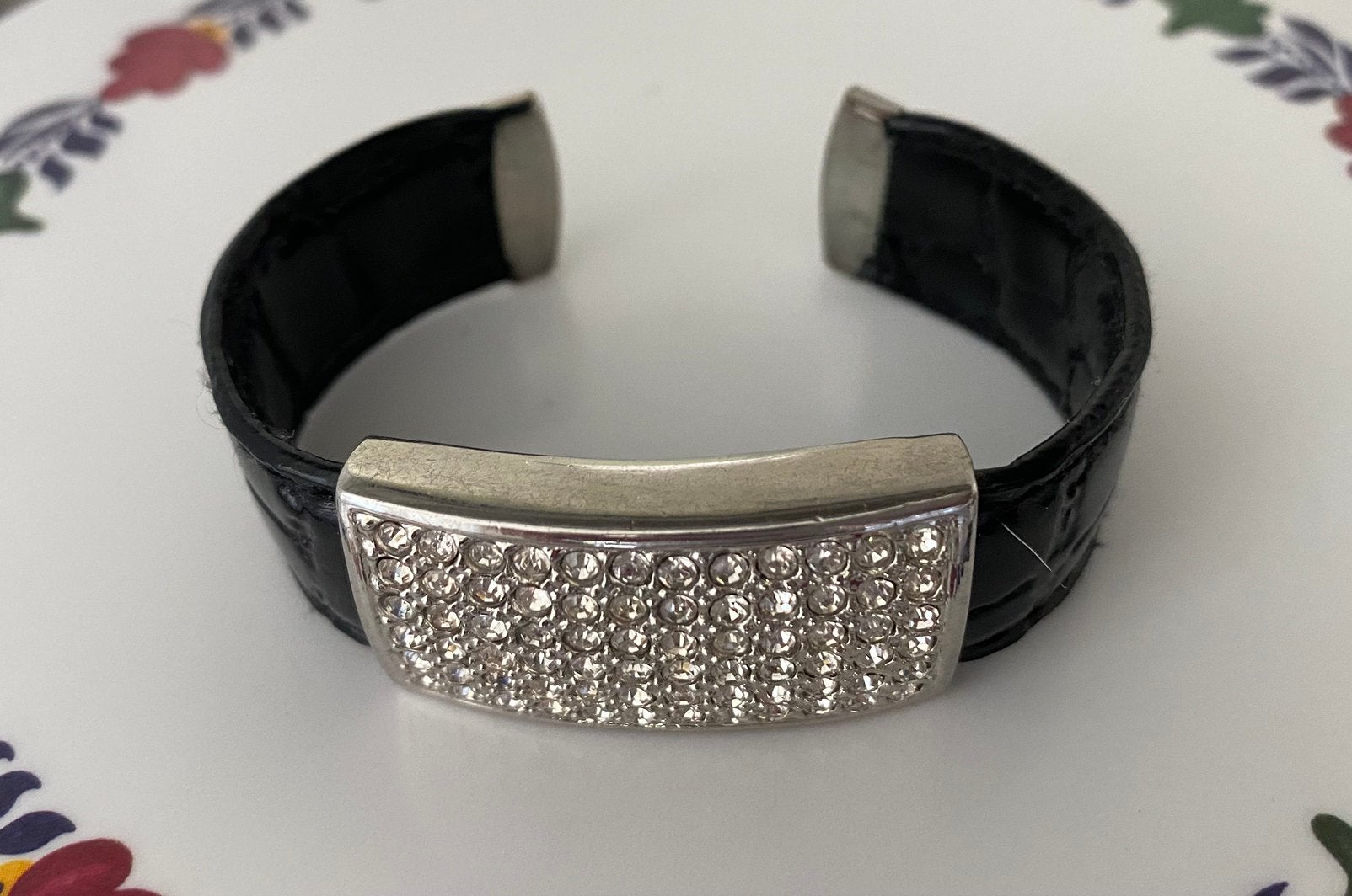 Armband zwart croco strass zilver, Overige materialen, Zwart, Ophalen of Verzenden, Zo goed als nieuw
