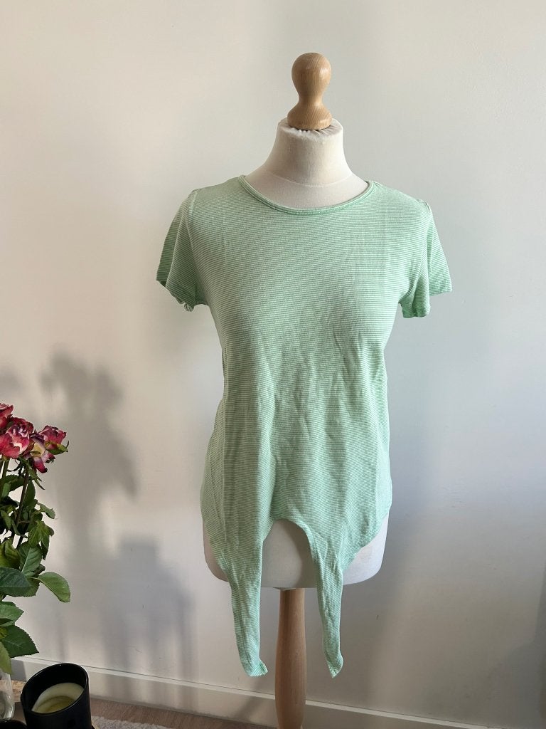 King Louie maat L groen gestreepte strik tshirt top 3233, Maat 42/44 (L), Ophalen of Verzenden, Zo goed als nieuw, Korte mouw
