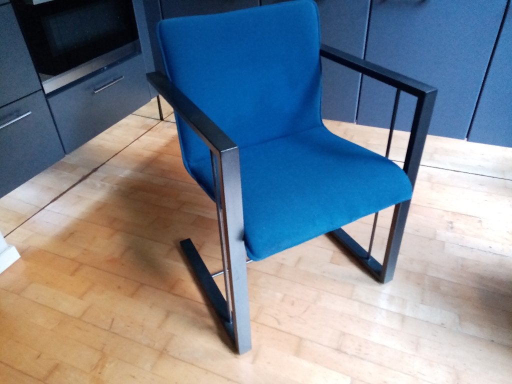 4 eetkamer stoelen TopForm Blauw met metalen onderstel, Ophalen of Verzenden, Gebruikt, Blauw, Stof
